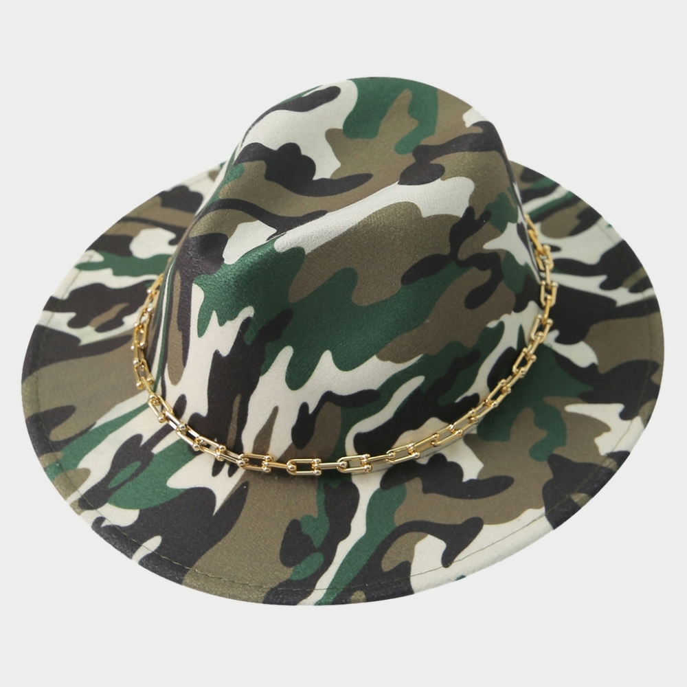 Green Camouflage Printed Fedora Hat